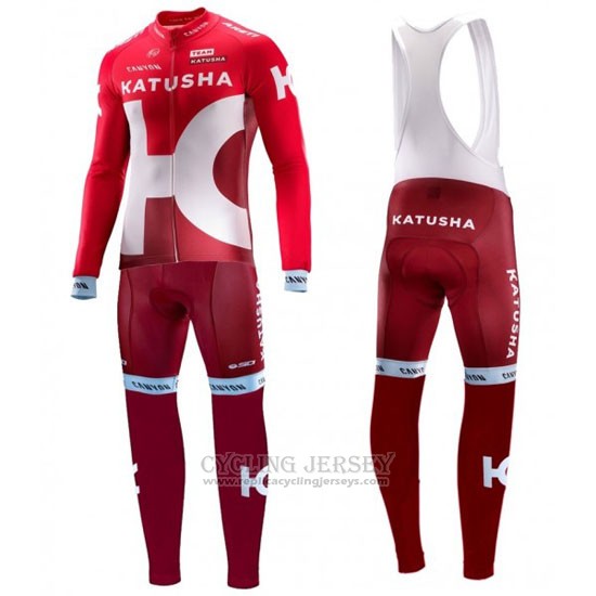 2016 Cycling Jersey Katusha Alpecin White and Red Long Sleeve and Bib Tight